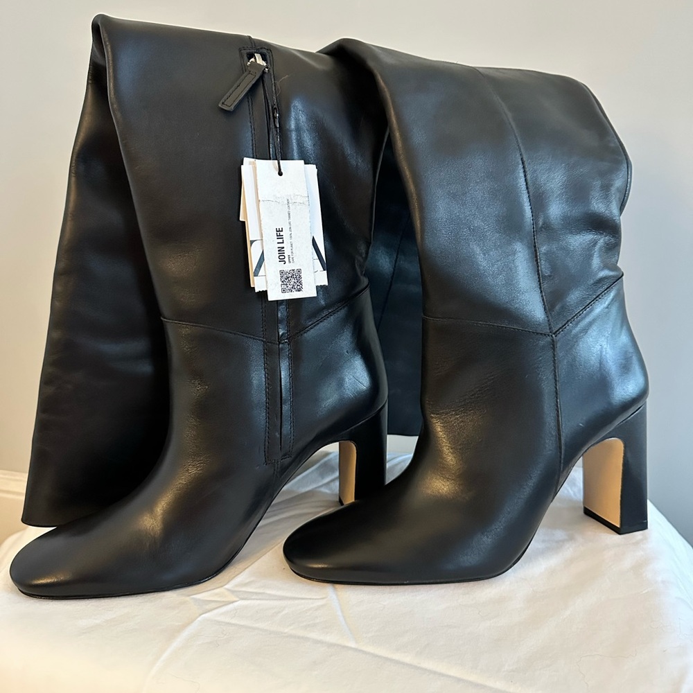 NWT Zara Black Leather Over the Knee Women's Boots